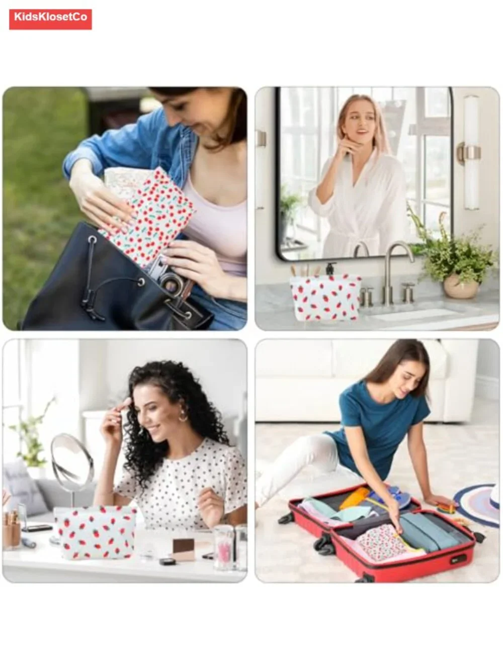 2pcs Corduroy Makeup Bags Set Strawberry Cosmetic Pouch Cute Travel Toiletry